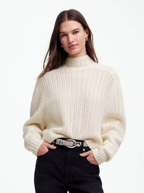 Madewell NWT White Pointelle Mock Neck Merino Wool Sweater